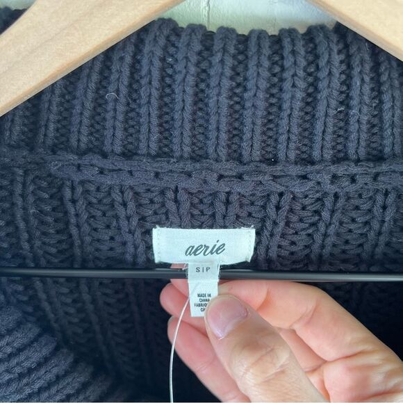 NWT Aerie Black Cowl Neck Cropped Sweater Jacket with Ribbed Knit size Small - Picture 5 of 9